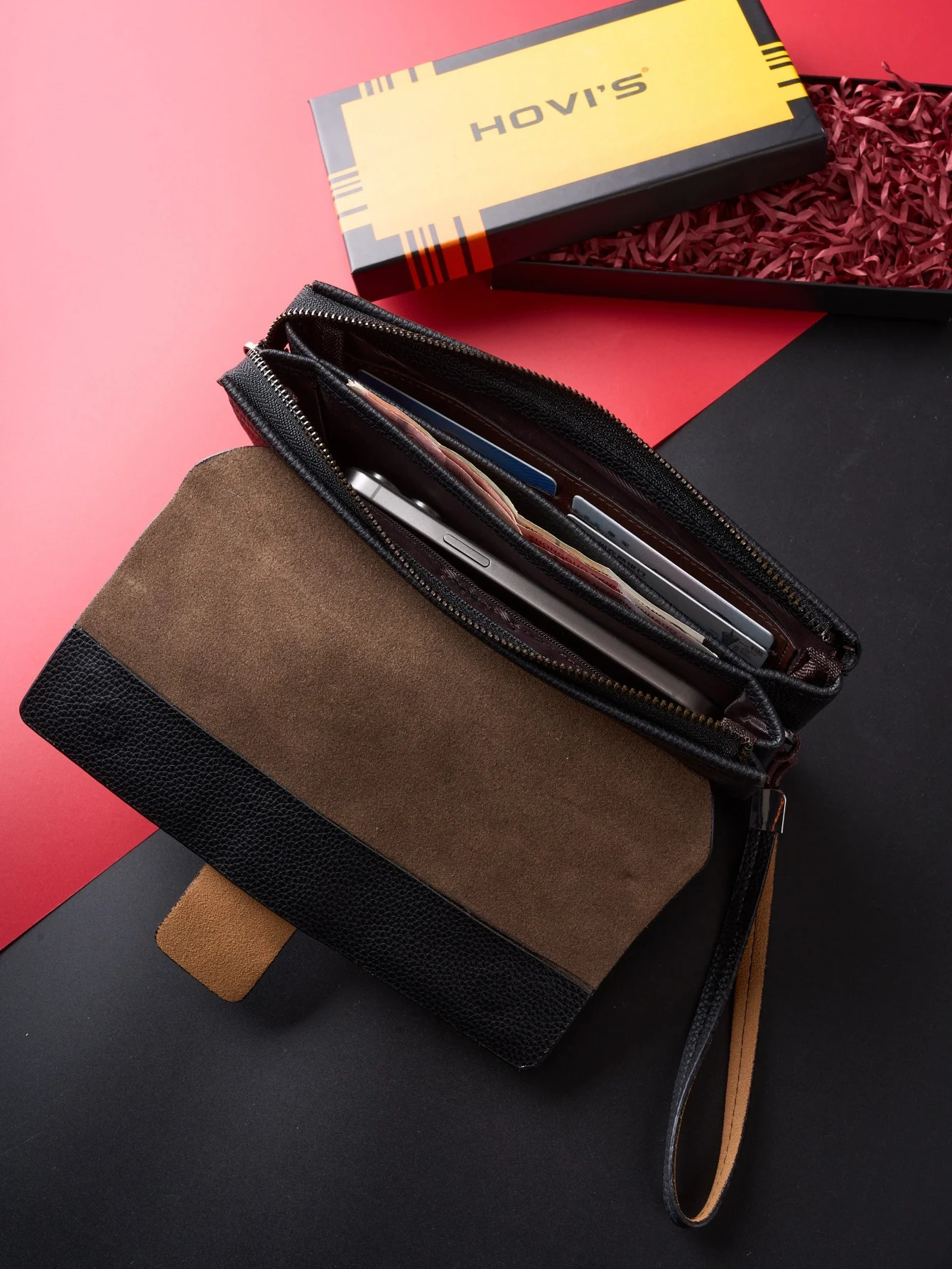 Classic solid color retro clutch simple business large capacity lightweight waterproof mens daily commuting phone bag 250317