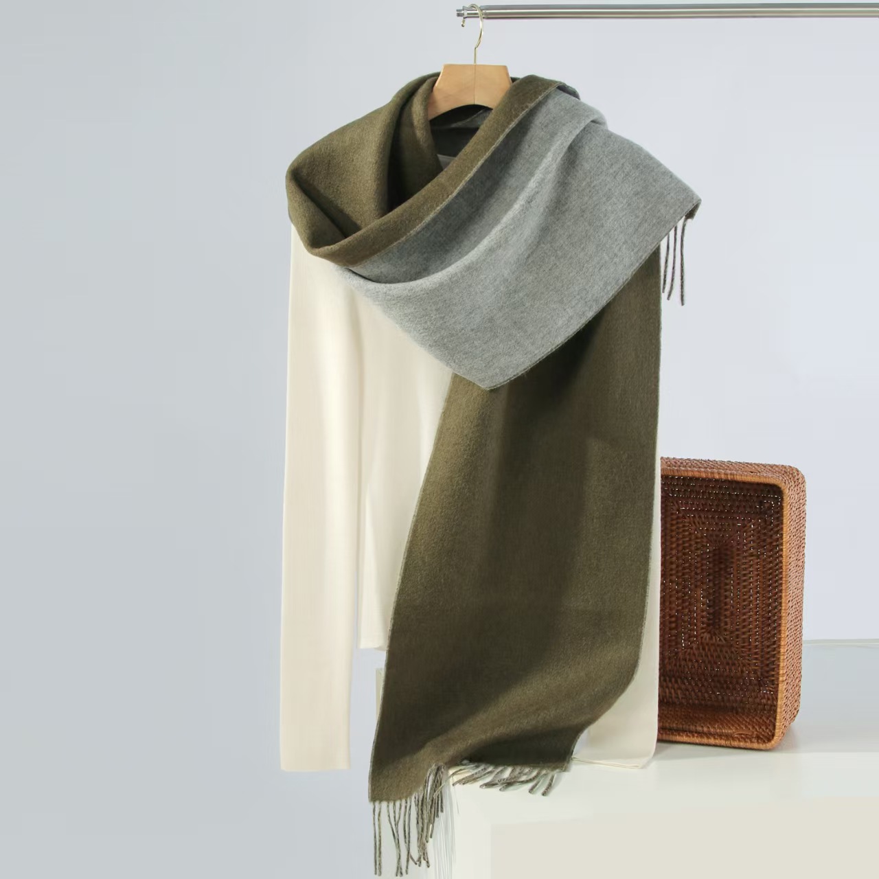 T329 new lamb wool plaid double-sided scarf women's solid color wool scarf men's versatile business scarf