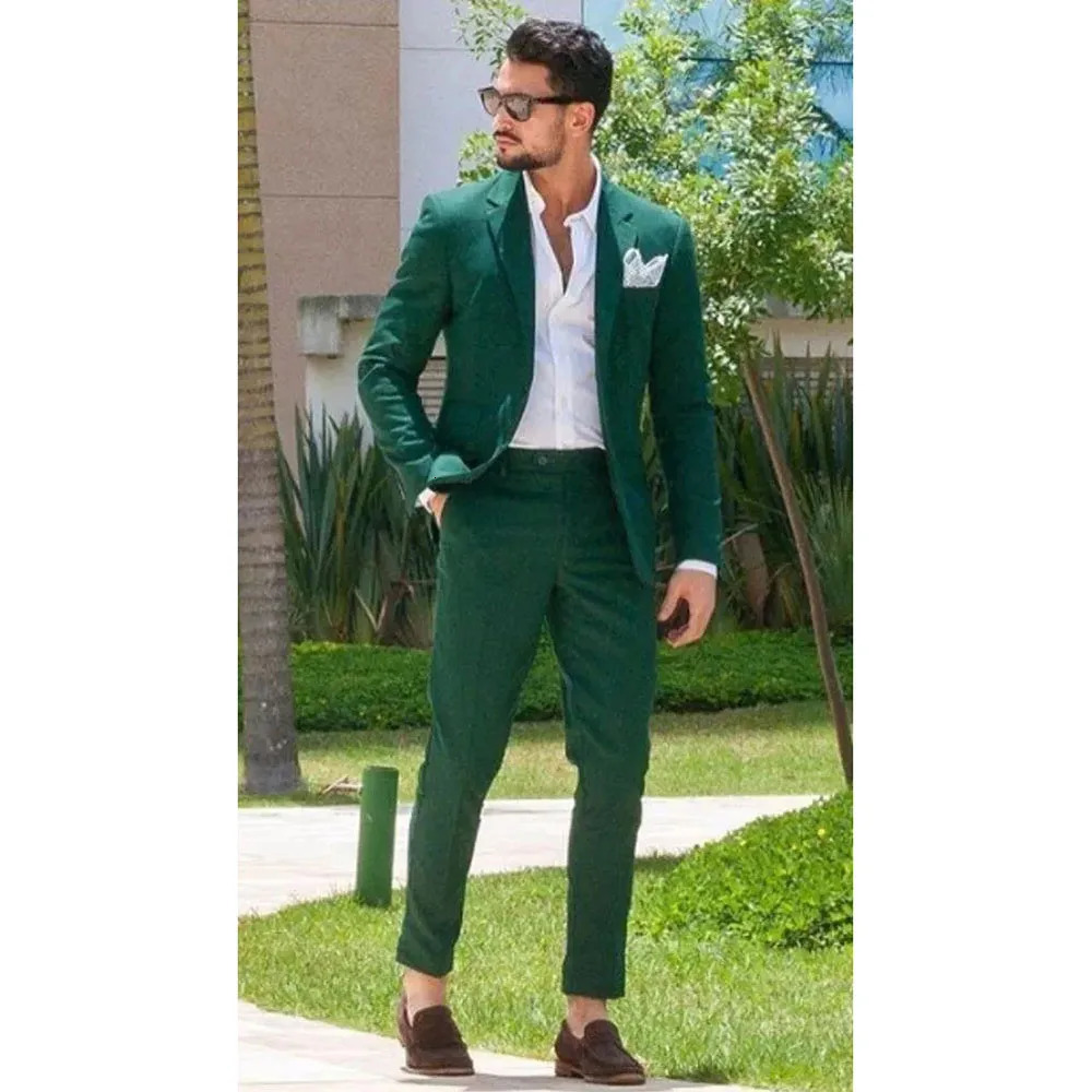 Fashionable green mens wedding dress twopiece style chic notch lapel single chest tailcoat ultrathin fit jacketpants 250311