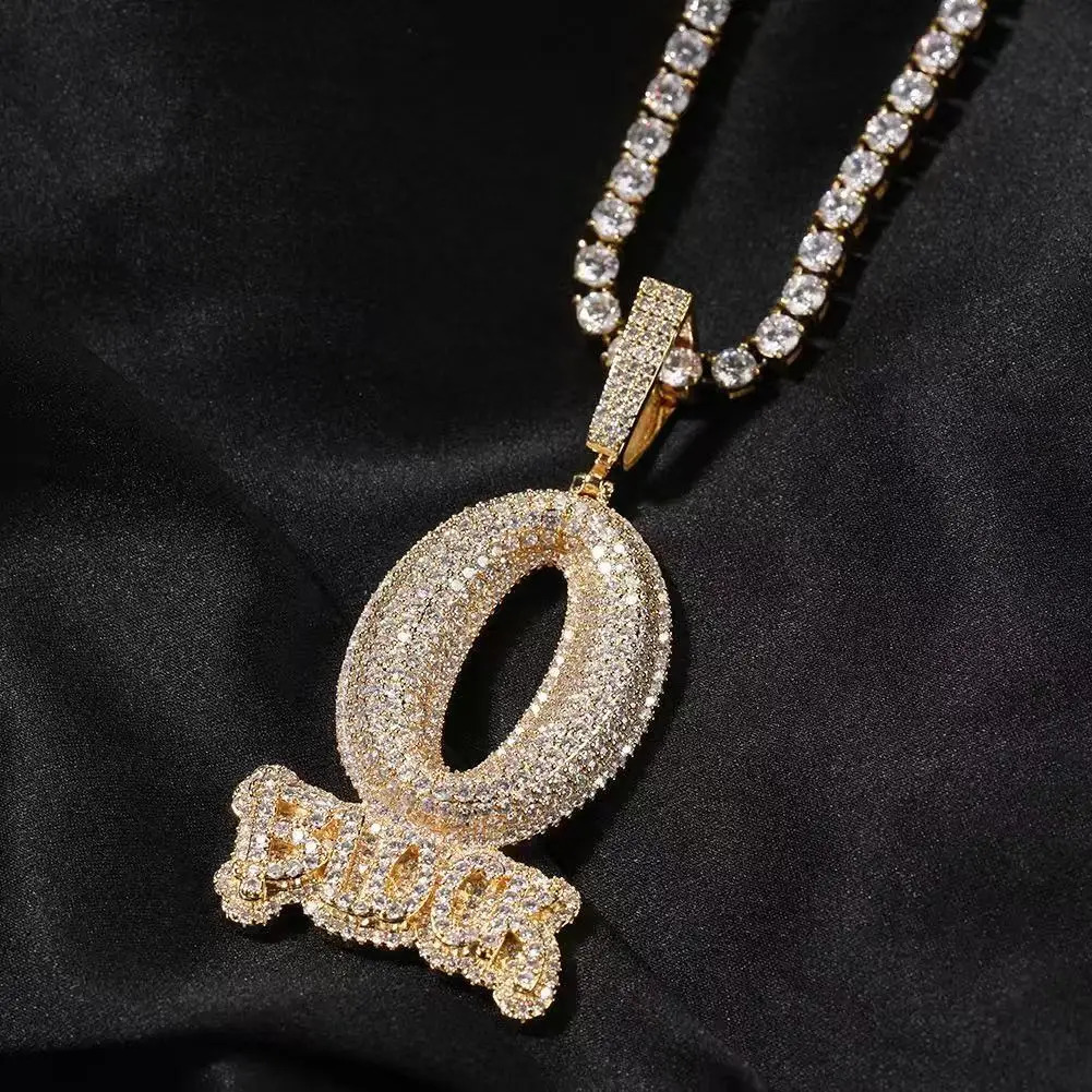 Hip-hop trendy full diamond zircon letter pendant necklace jewelry 250313