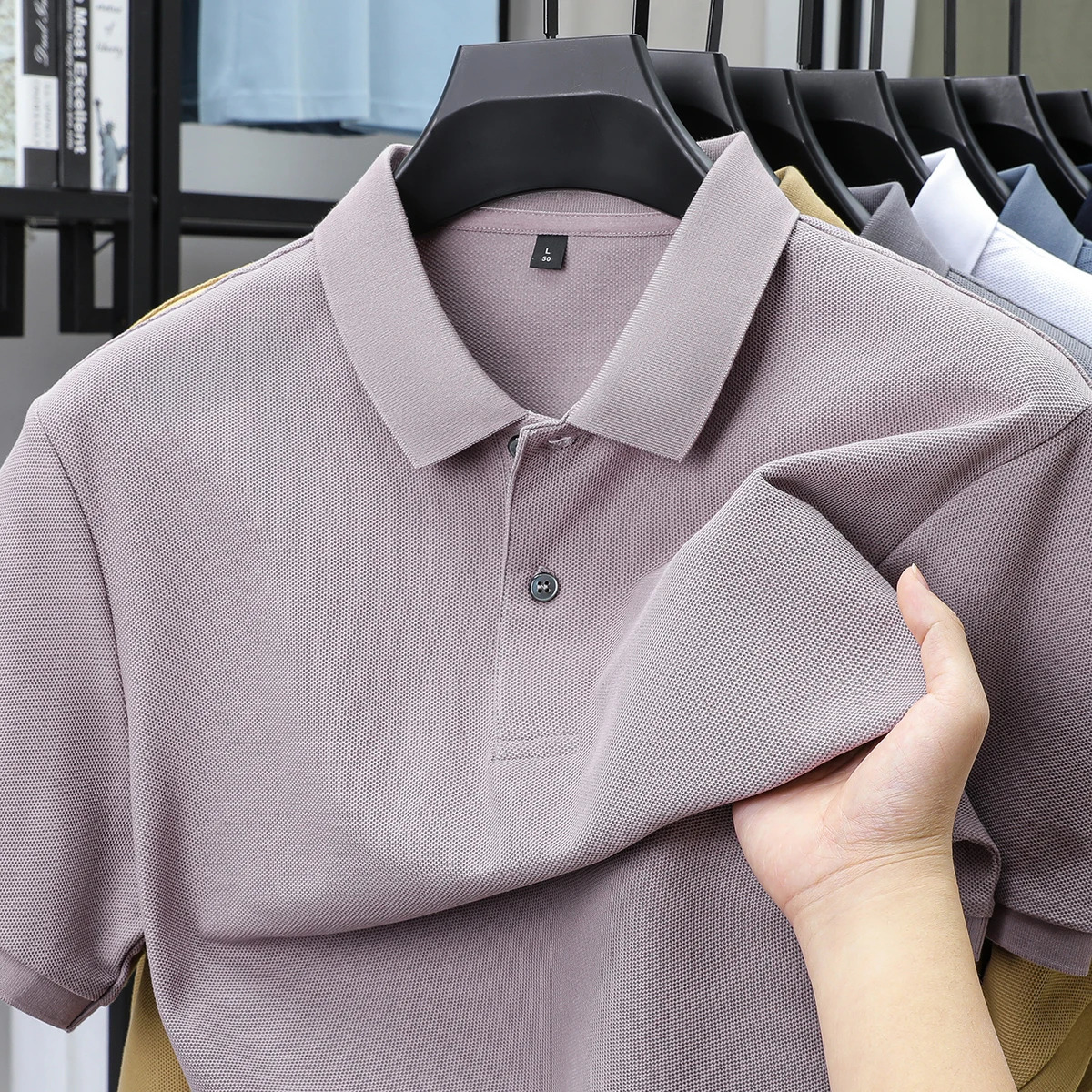 100% pure cotton high neck polo shirt short sleeved summer business ice silk lapel T-shirt solid color Paul mens clothing 250320