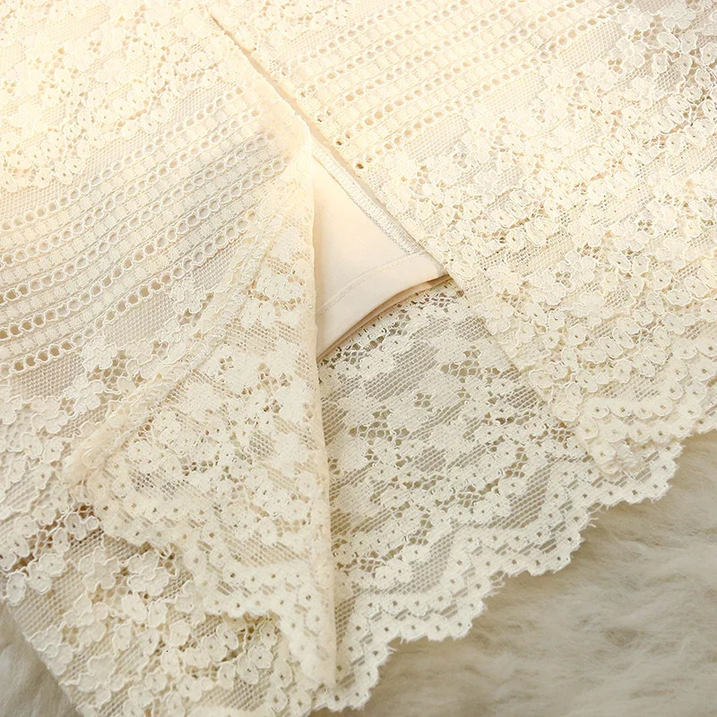 High Waist Lace Crochet Elegant Womens Midi Skirts Female Minimalism Chic Back Split Sheath Wrap Skirts Spring Autumn 250320