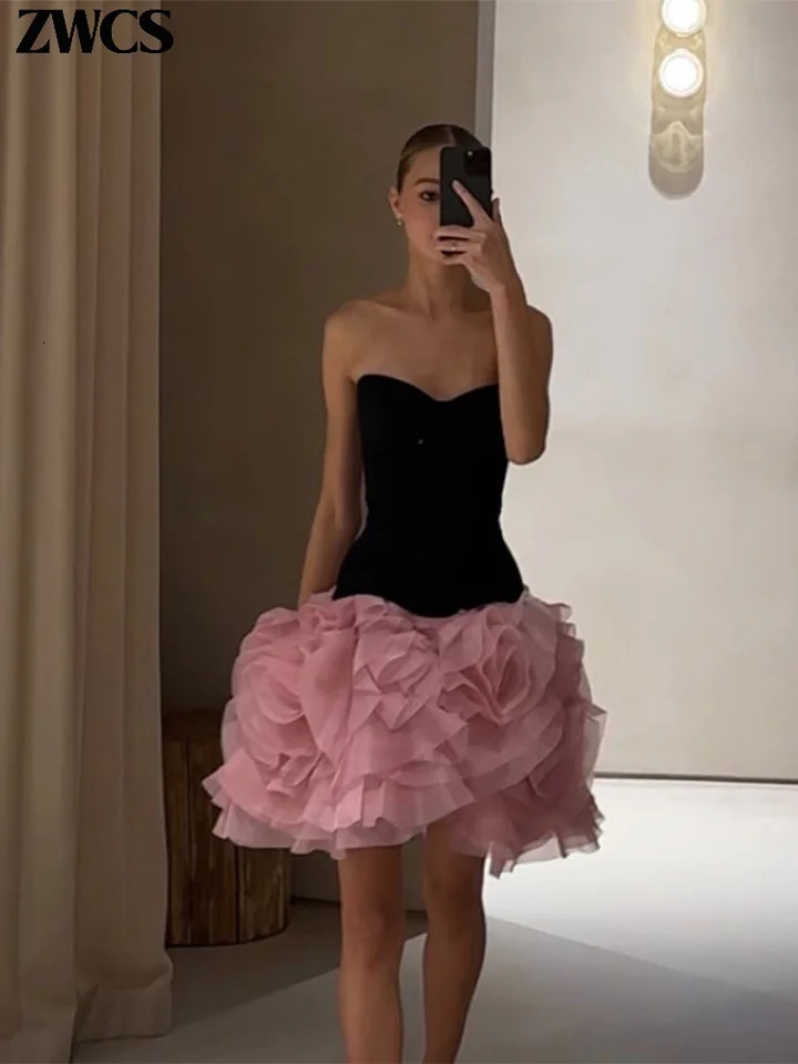 Sexy Tube Top Skirts Set Women Elegant Backless Sleeveelss Tanks Cascading Ruffle Mini Skirt Summer Lady Outfits 250320