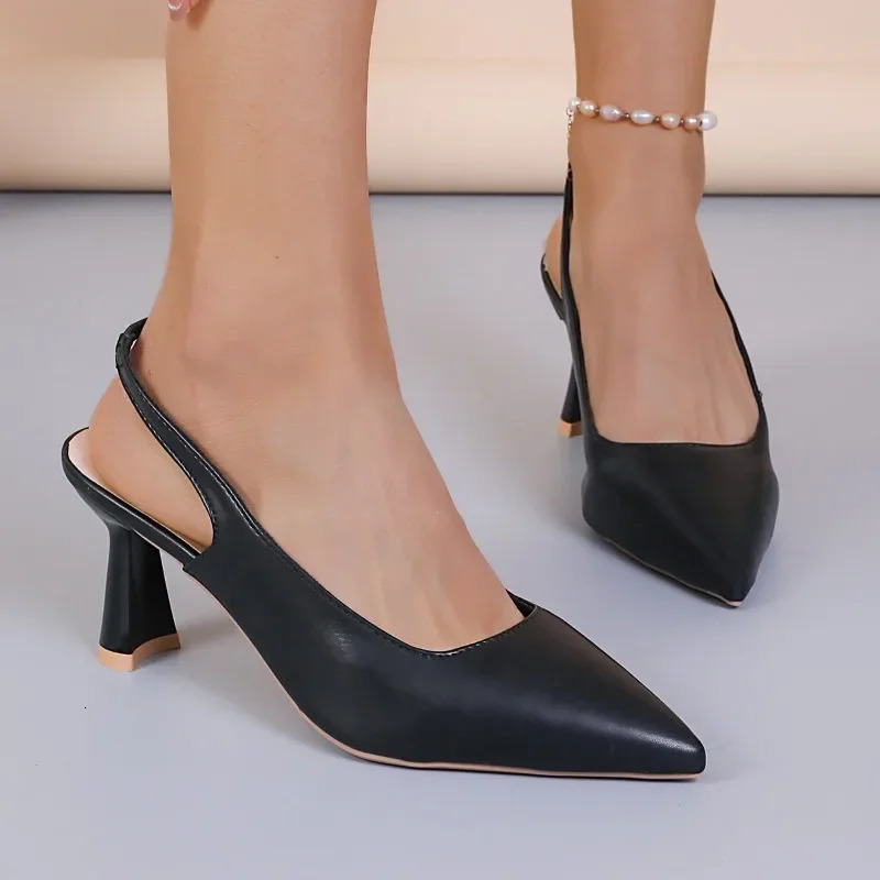 Womens Pumps Pointed Toe Sandals Slip on High Heels Black Sexy Strap Office Shoes Wedding Summer 1422N 250321BJ - view 4