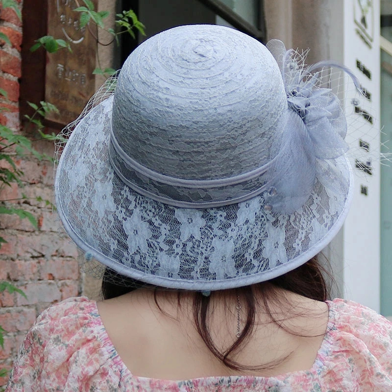 Mesh floral sun hat suitable for summer women stylish and breathable covered with elegant lace fisherman hat 250320