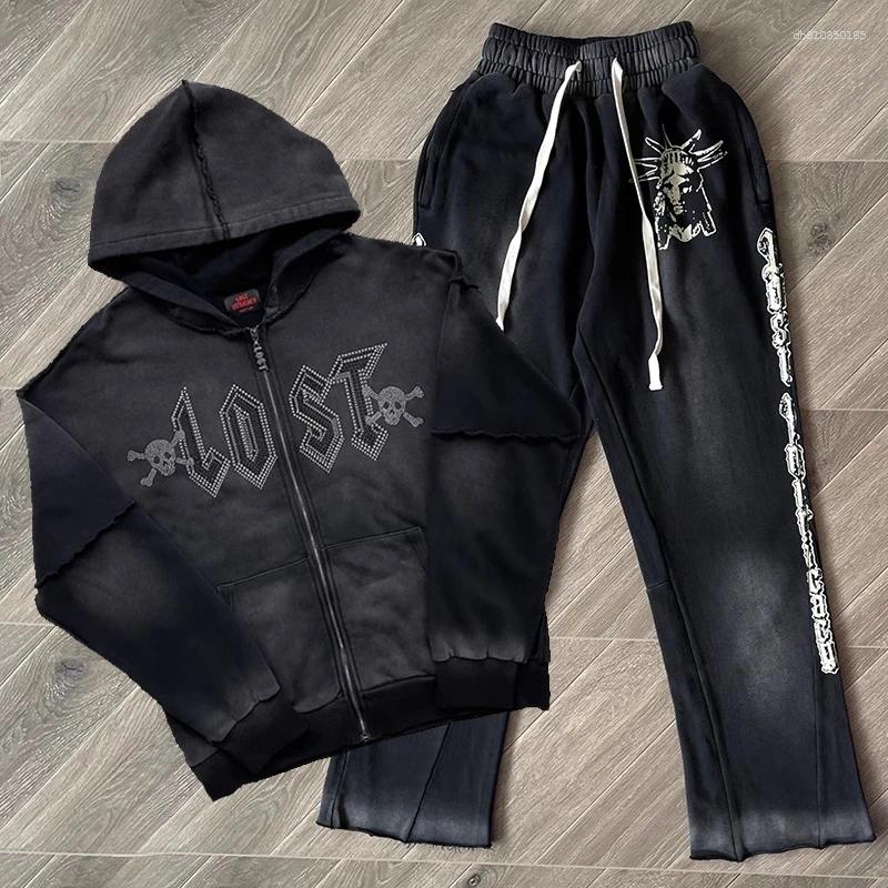 Men's Hoodies Zip-up Cardigan Lost Intricacy Hoodie Vintage Washed Logo Pattern Printed Autumn High Quality Casual Fashion Jackets