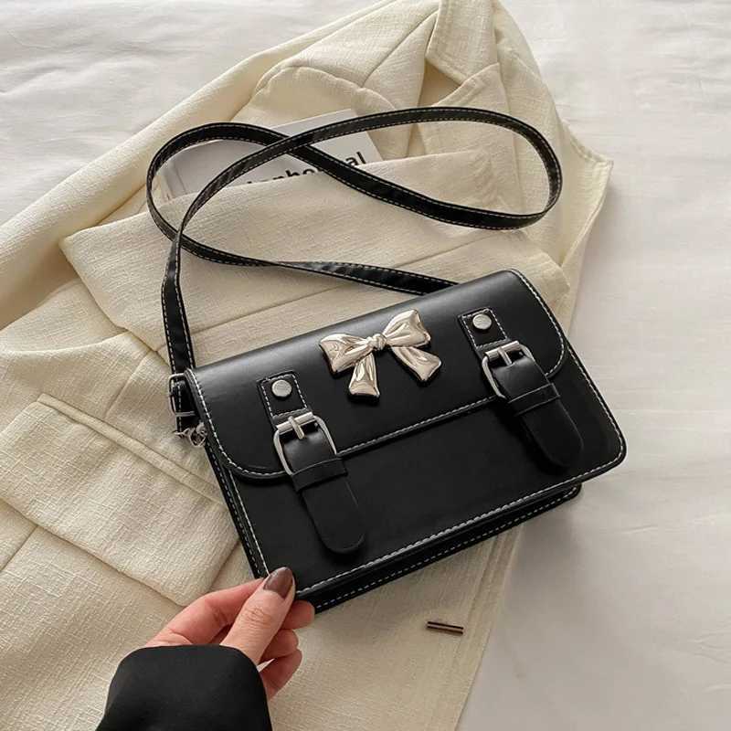 Fashion Square small cross shaped bag butterfly knot decoration flip shoulder bag used for summer travel days Y250319