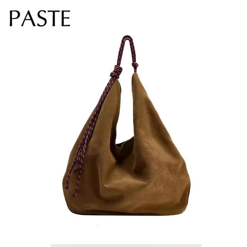 Winter Leisure Stylish Sennit Handle Large Tote Huge Genuine Suede Leather Women Handbag Soft Touch Warm Travel Shoulder Bag