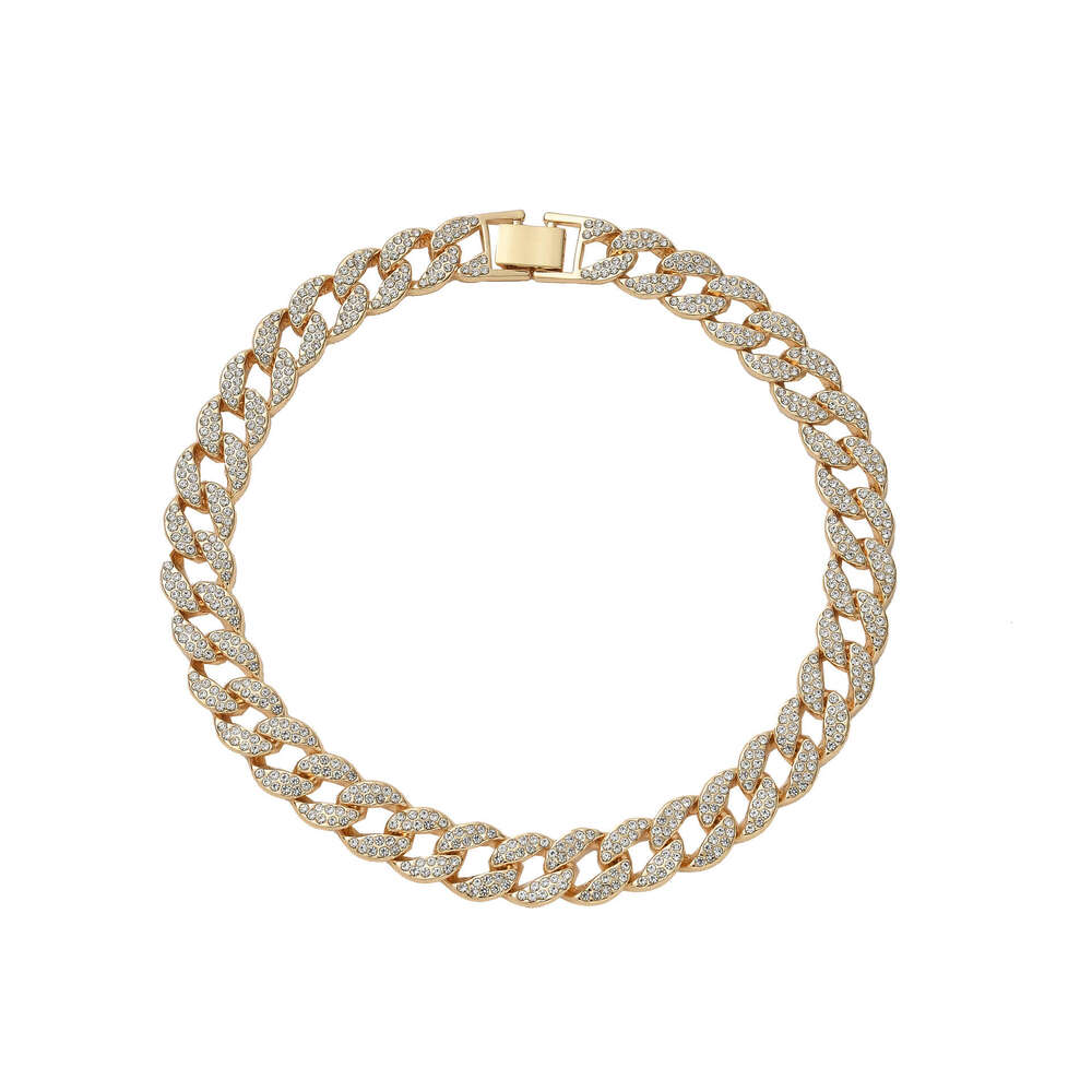 Alloy round gold hip-hop accessory, Cuban chain that won't fall off, dia ribbon, men's necklace