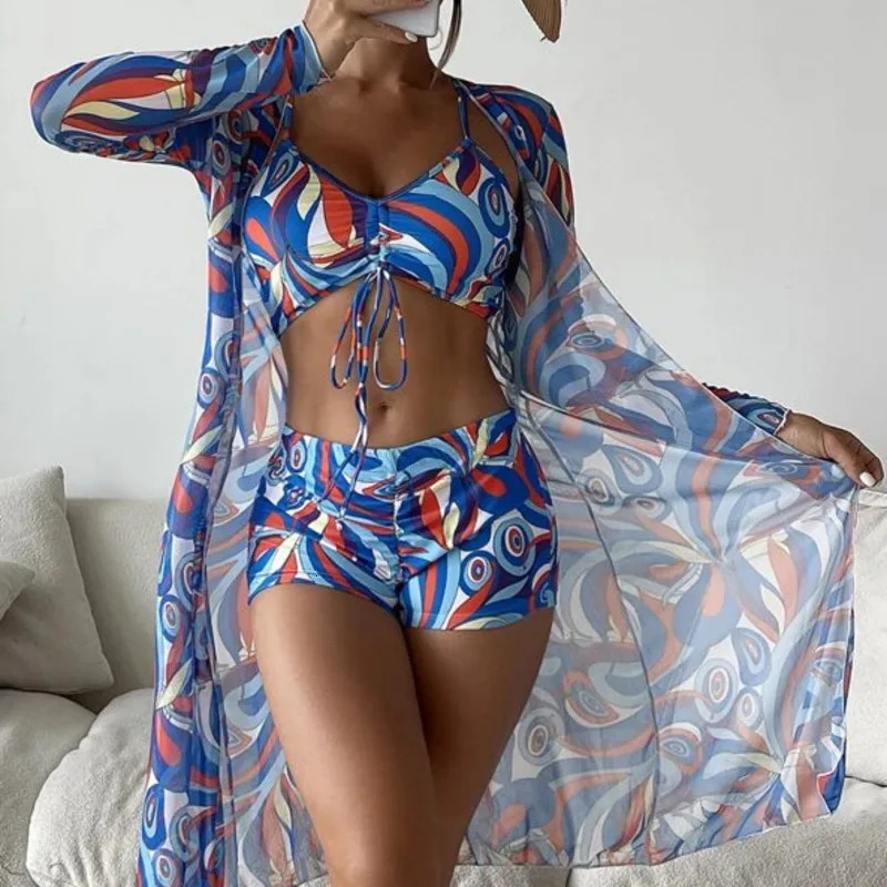 Print Three-Piece Swimsuits Tankini Sets Female Swimwear Push Up For Beach Wear Bathing Suits Pool Womens Swimming Suit 250320