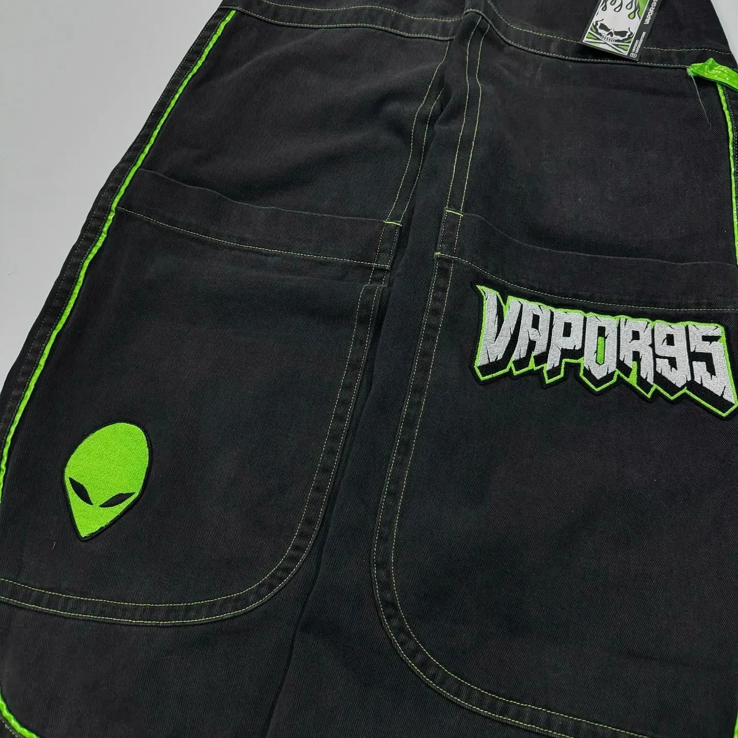 Retro trend big pocket wide leg jeans hiphop wash black pants Harajuku streetwear fashion patch workwear 250320