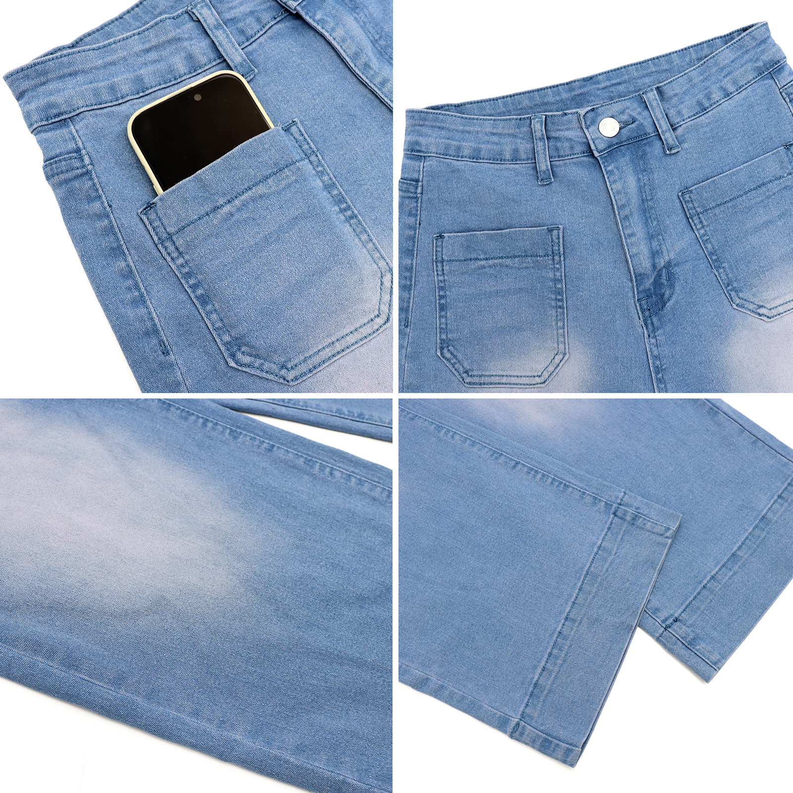 CNLONGBIDA Women's Jeans European and American stretch jeans washed high waisted wide leg pants stretch cropped jeans 2455