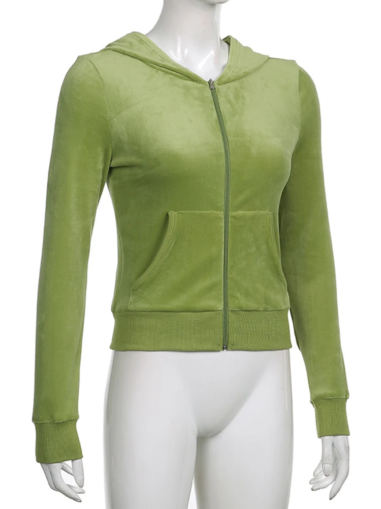 Sweetown Pink Sweet Cute Velvet Y2K Crop Hoodies Women Zip Up Hooded Jacket Pullover Vintage Aesthetic Casual Green Sweatshirts 250320