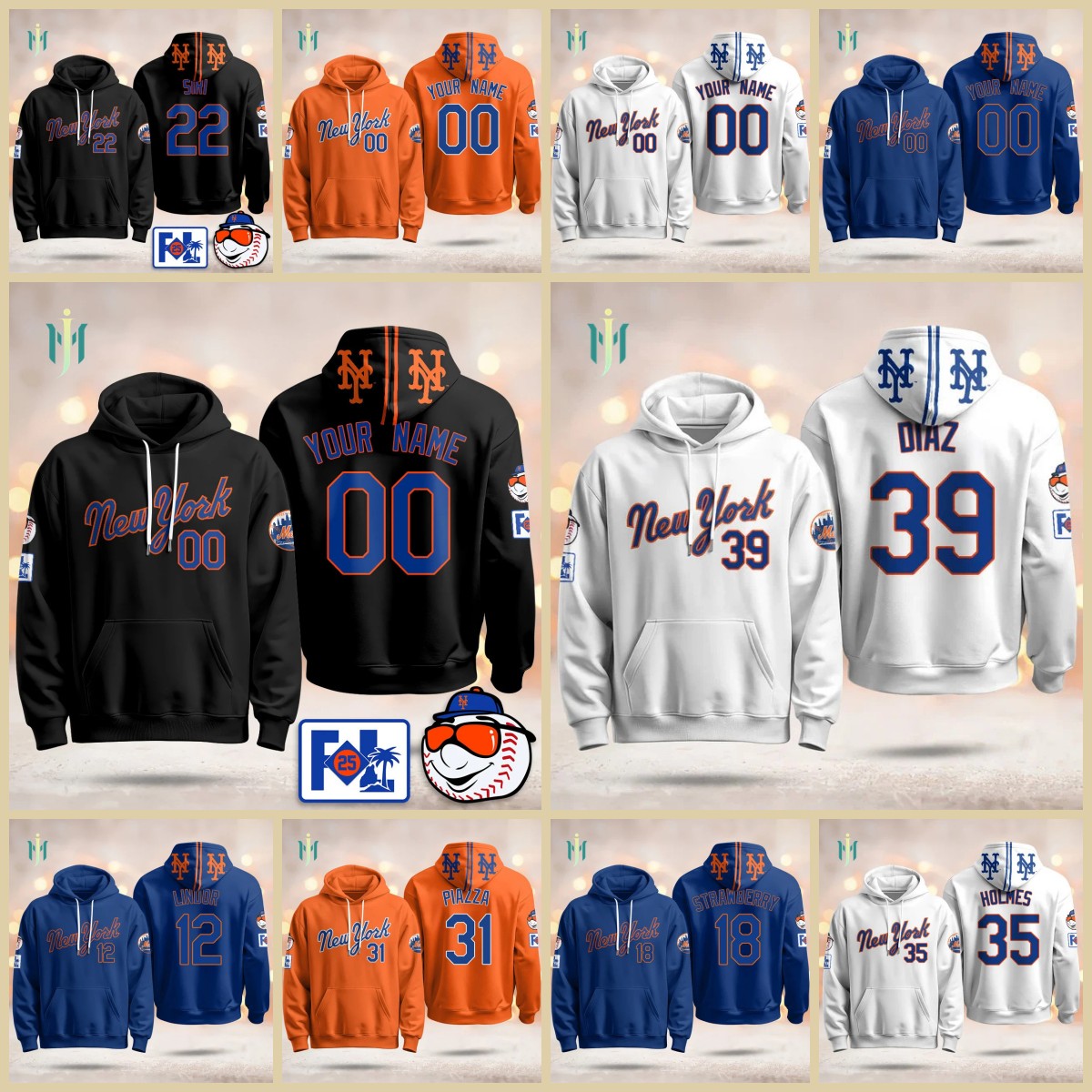 Juan Soto 2025 Mets Jersey Francisco Lindor Pete Alonso Brandon Nimmo Kodai Senga Starling Marte Jeff McNeil Edwin Diaz Mark Vientos Jose Iglesias Hoodie CUSTOM