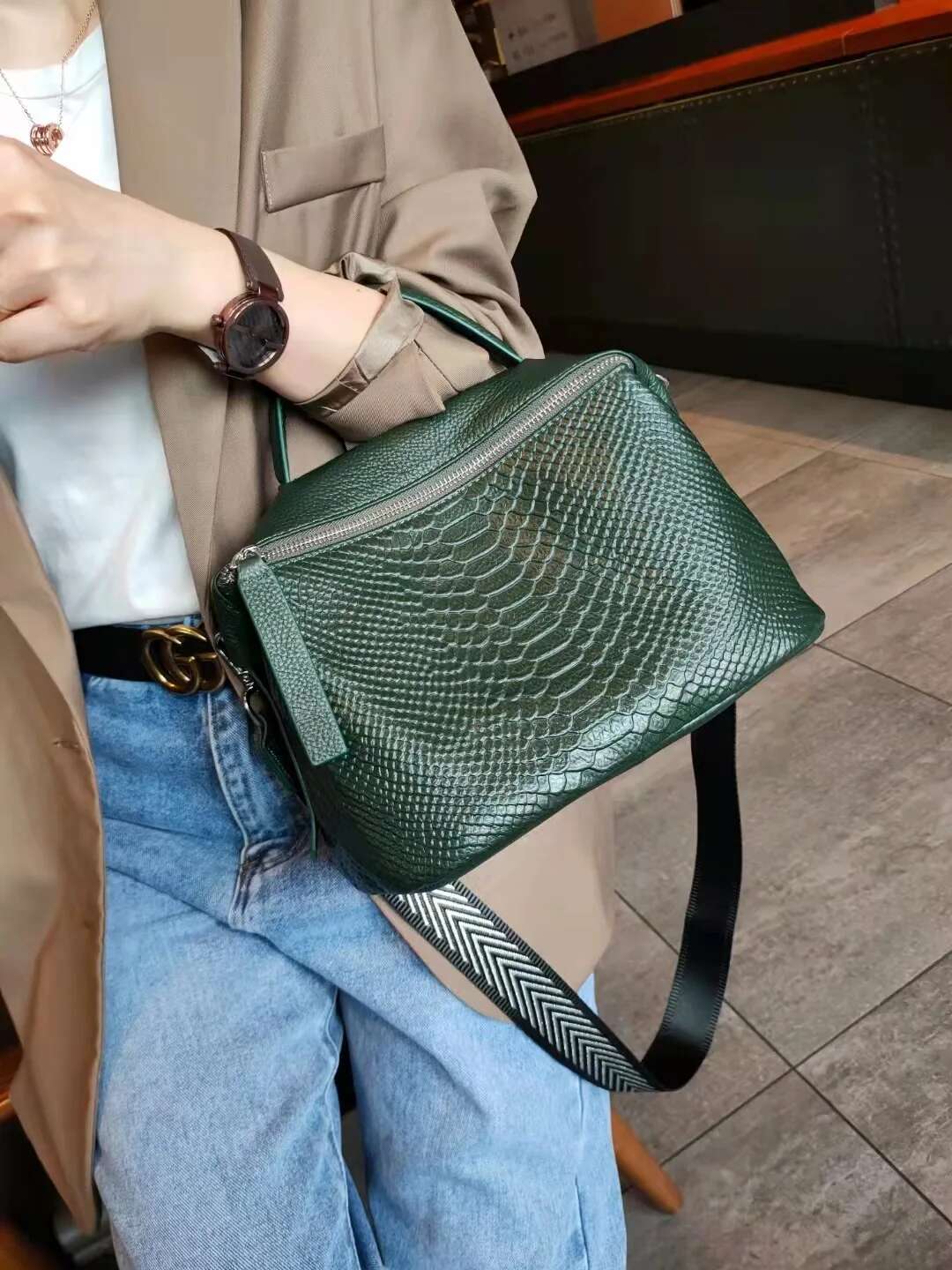 2025 Chic Retro Tote Bags Crocodile Pattern Cowhide Leather Women Handbags Green Female Shoulder 2 Straps Messenger Bag