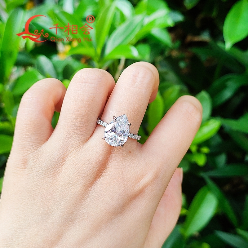 6ct 10*14mm pear shape full D vvs white melee moissanite Eternity band ring 925 Sterling Silver Ring Jewelry Engagement Ladies