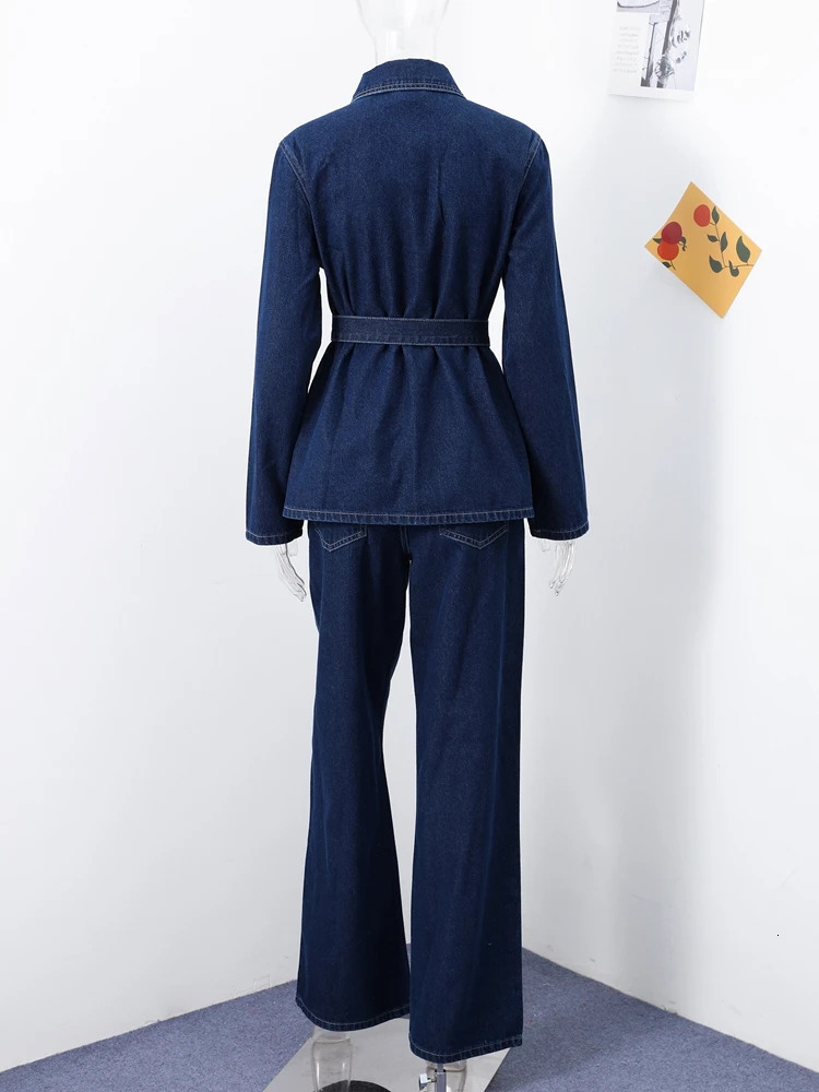 Street Cowboy 2-piece Set for Women Full Sleeve Single Chest Jacket Wide Leg Jeans Womens Set Spring/Summer 250320