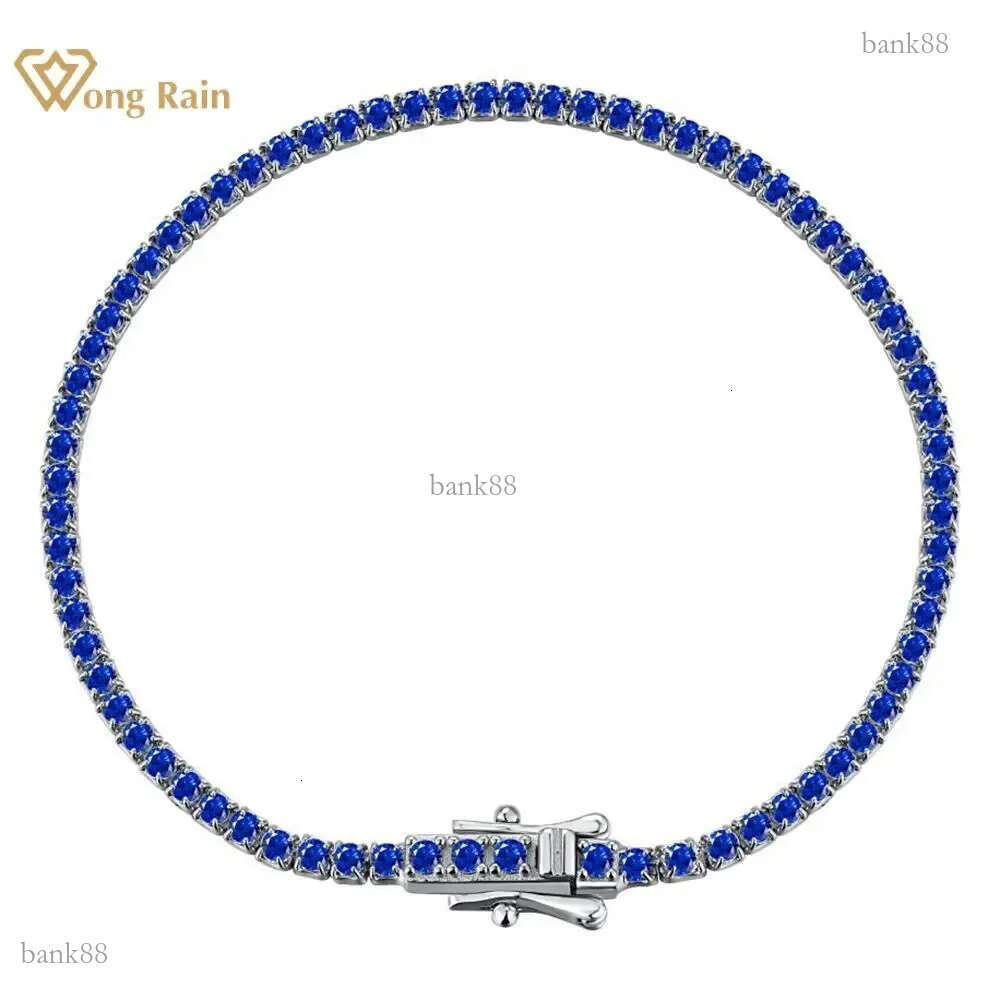Bangle Wong Rain 925 Sterling Silver Lab Sapphire Emerald Ruby High Carbon Diamonds Gemstone Tennis Chain Bracelet Bangle Fine Jewelry 231020