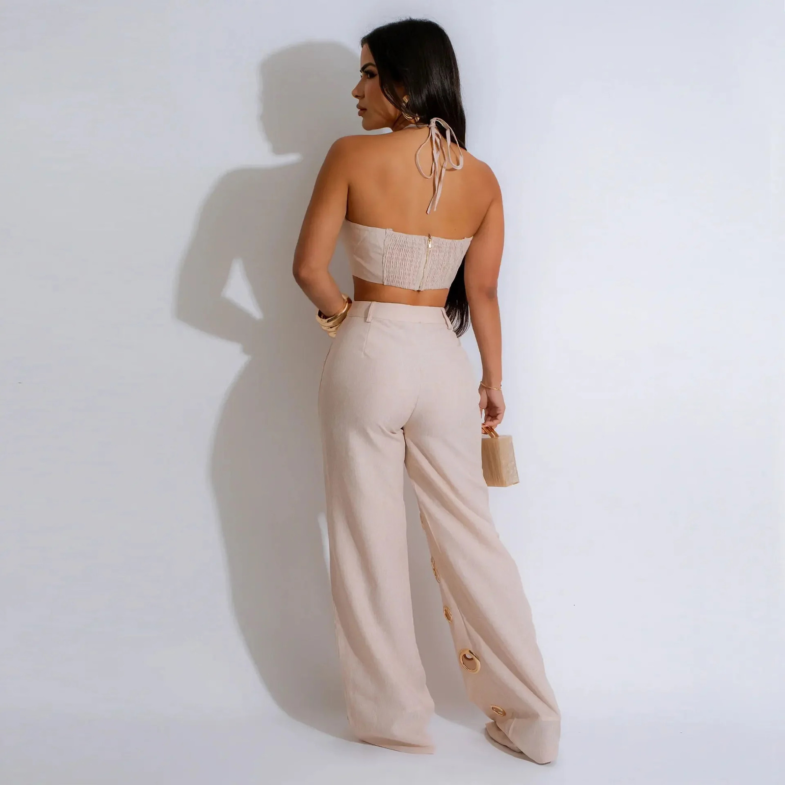 CM. YAYA Womens Set Sleeveless Strapless TopWide Leg Pants Two Piece Hollow Set Summer Sexy Street Athletics Dress 250320