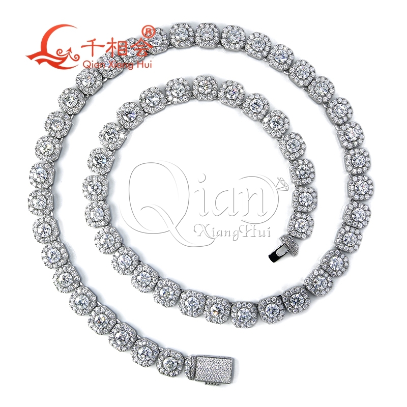 Necklace 10mm 12mm Octagonal Square Hip Hop Silver 925 Cuban Link D VVS Moissanite ice cut Link Chain Jewelry Women Men Gifts