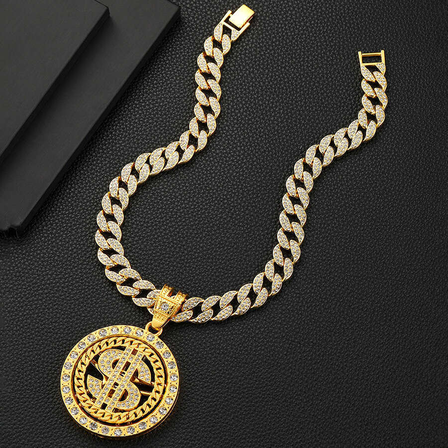 Hip hop men's new trendy brand rotatable coin pattern zinc alloy necklace personalized style pendant
