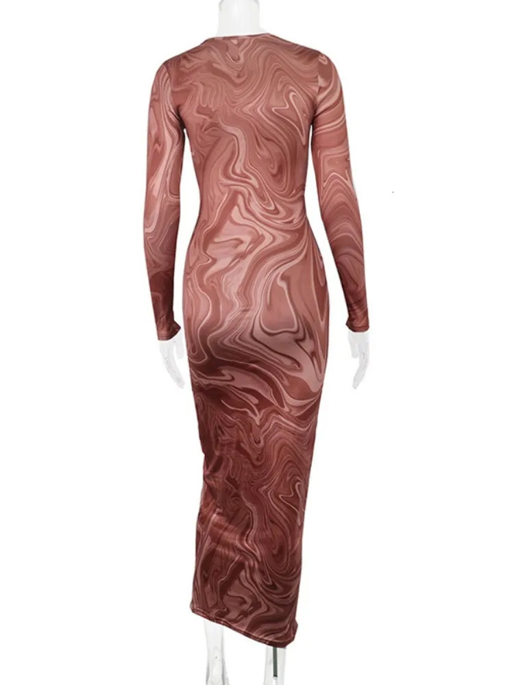 Long sleeved womens evening gown Oneck mid calf sexy vest De Mujer onepiece streetwear 250320