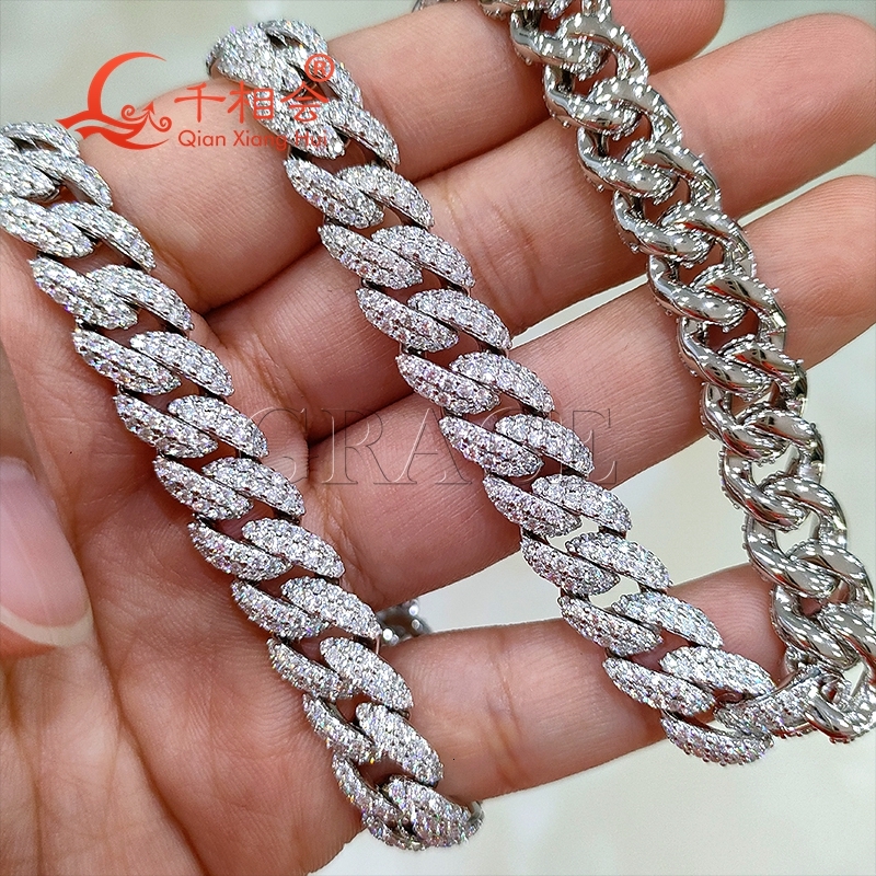 Mens 10mm Width Half Moon Necklace S925 Sterling Silver Moissanite Diamond Hip Hop Iced out Miami Cuban Link Chain Jewelry