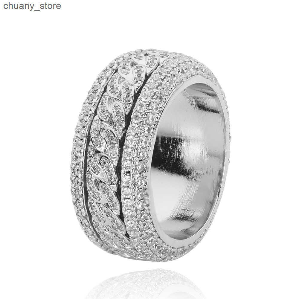 Solitaire Ring Hip-hop With Side Stones copper inlaid zircon rotatable Cuban ring real gold electroplating hiphopRing ring jewelry z250321