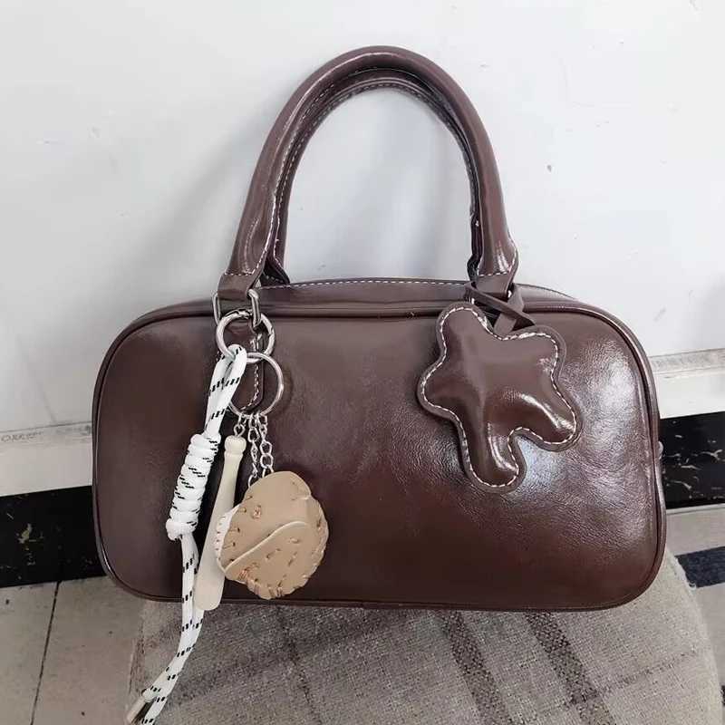 Bowling womens small bag luxury designer handbag and wallet 2025 new retro PU leather shoulder horizontal body Y250319
