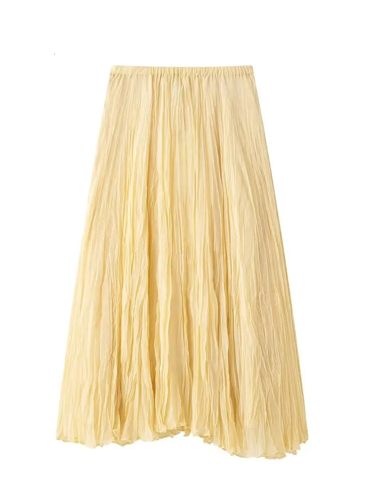 TFMLN Fashion Womens Pleated Skirts 2025 Summer Chic Causal Elastic Waist Solid Skirts Sweet Ladies High Street Skirts 250320