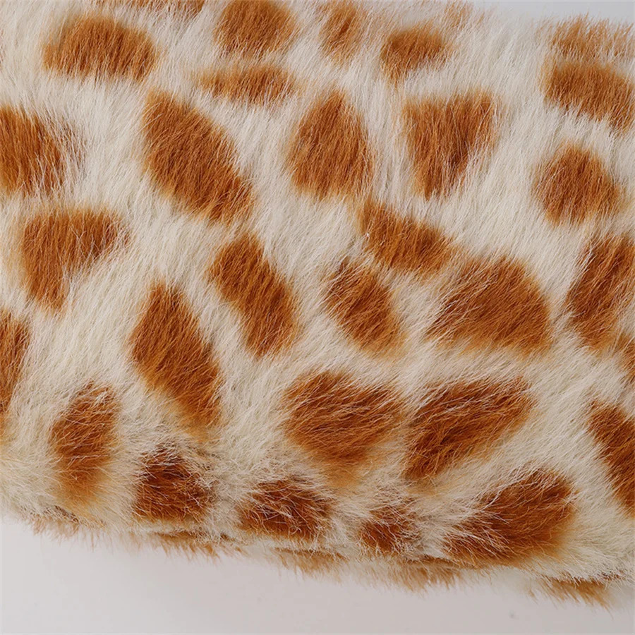 Leopard soft plush travel cosmetics lipstick brush storage bag toilet kit womens makeup handbag organizer bag pencil case 250320