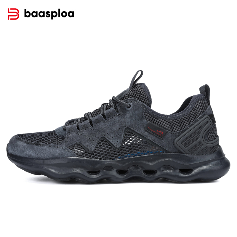 Baasploa Men Walking Shoes Summer Breathable Mesh Soft Sport Shoes Male Comfort Lightweight Casual Sneakers Lace-Up Non-Slip