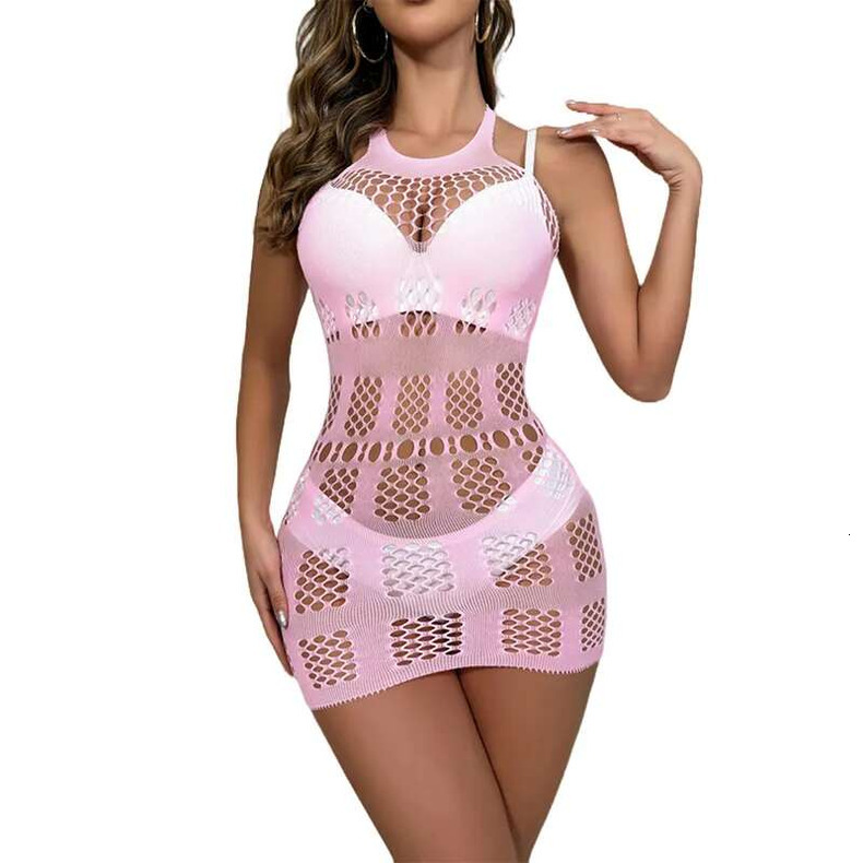higher quality Sexy Pink Temptation Women's Hip Mesh Dress - Casual Hollow Outfit