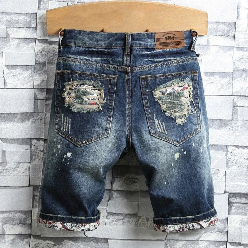 Summer Thin Mens Ripped Short Jeans Streetwear Loose Straight Casual Denim Shorts Hip Hop Street Male Clothing 250312