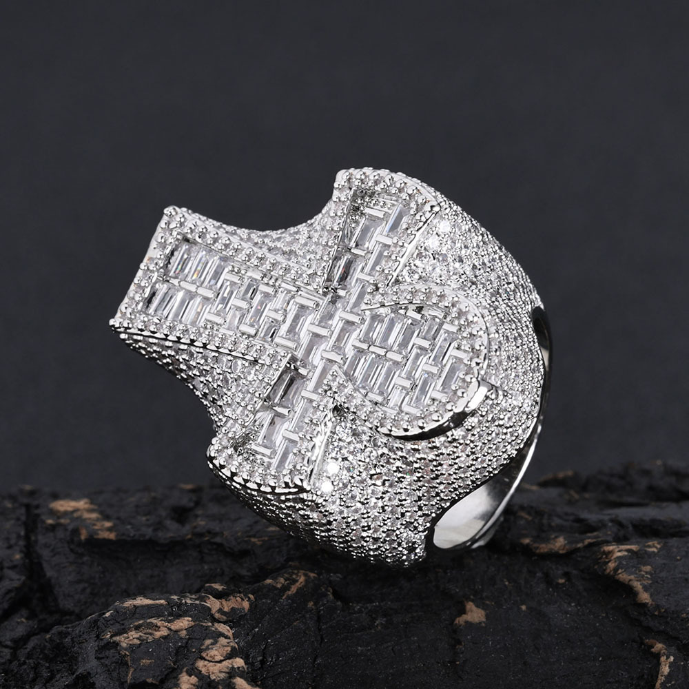 New Hip Hop Cross Ring Shining Ice Round T-shaped Cubic Zirconia Luxury Mens and Womens Jewelry Party Gift