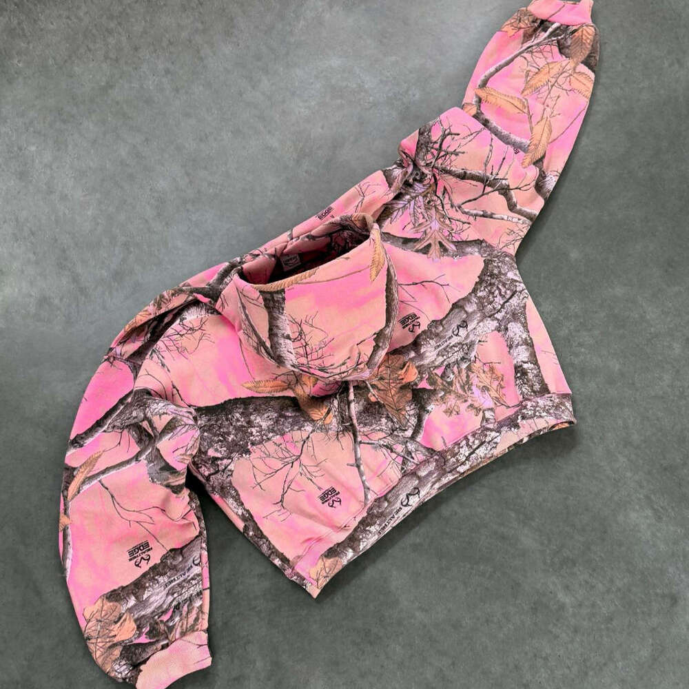 Niche trendy brand Akimbo street branch camouflage print pink hoodie for men and women