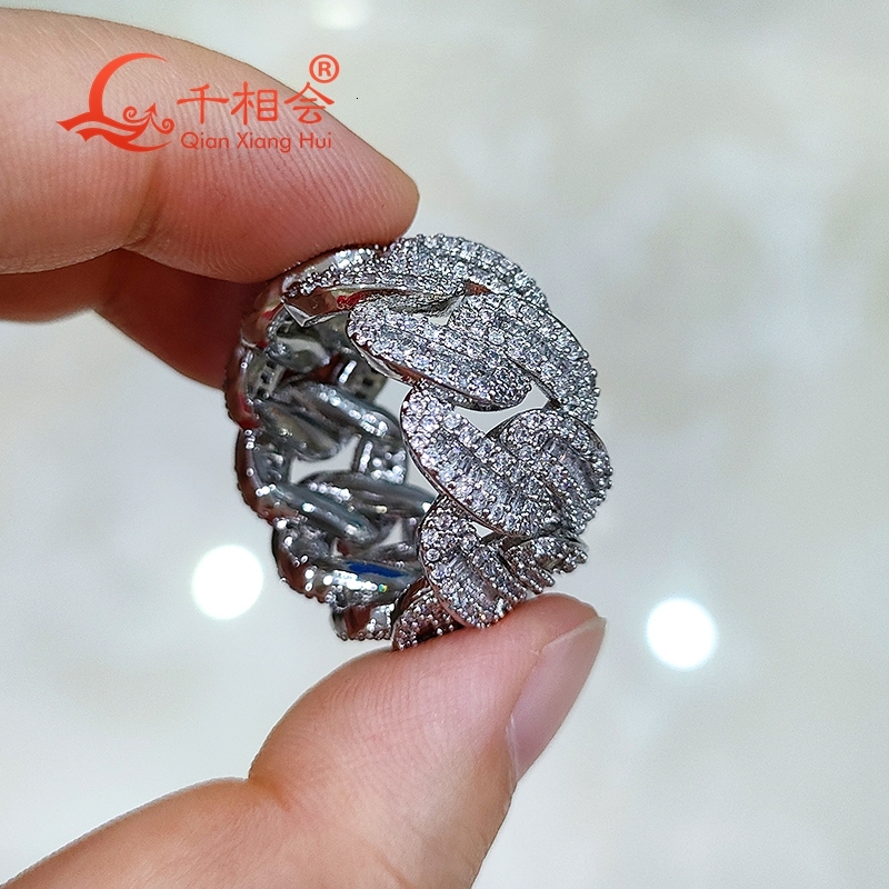 Sterling 925 Silver Moissanite Ring 15mm Small Square Half Moon Hip Hop Diamond Jewelry for Men And Women