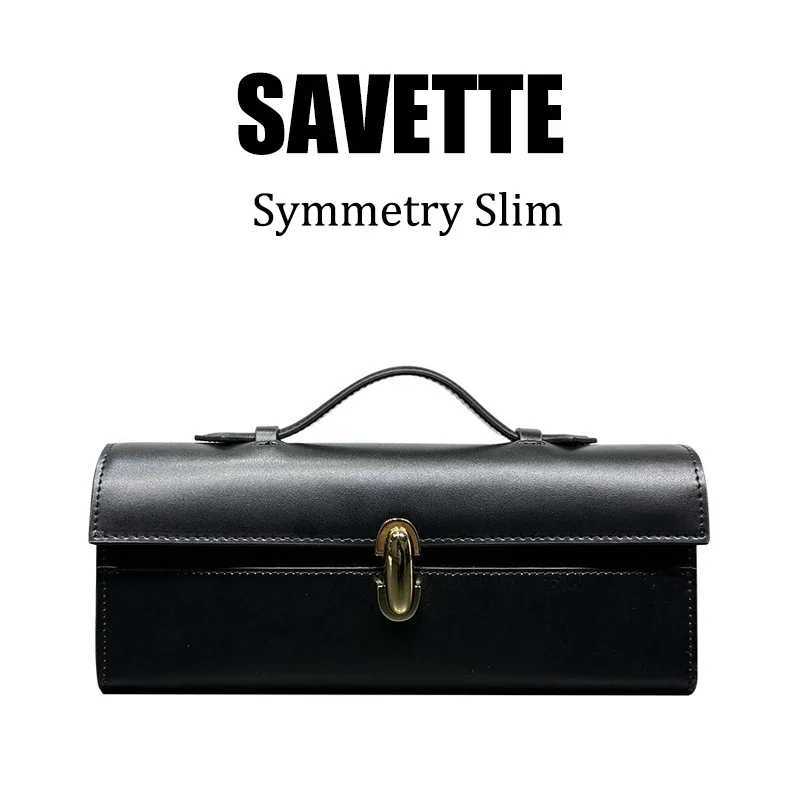 Savette Brand Genuine Leather Tote Womens Simple Handbag Small Square Bag Baguette Bags High Quality Savette Symmetry Slim Bag Y250320