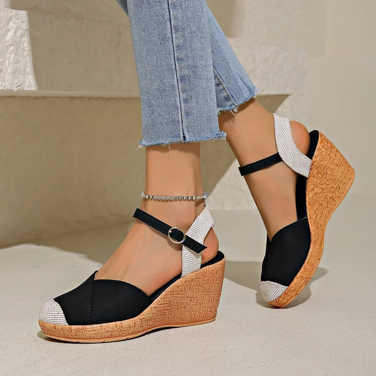 Ladies Sandals Platform Women Shoe Summer Wedges Espadrille High Heels Casual Ankle Strap Mixed Color Shoes For Female 250321BJ - view 3