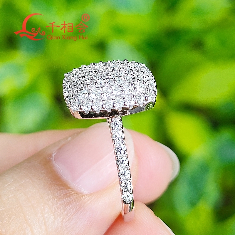 13mm width square 4-layer melee round Moissanite Ring 925 Silver hip hop Men women Diamonds Male Jewelry