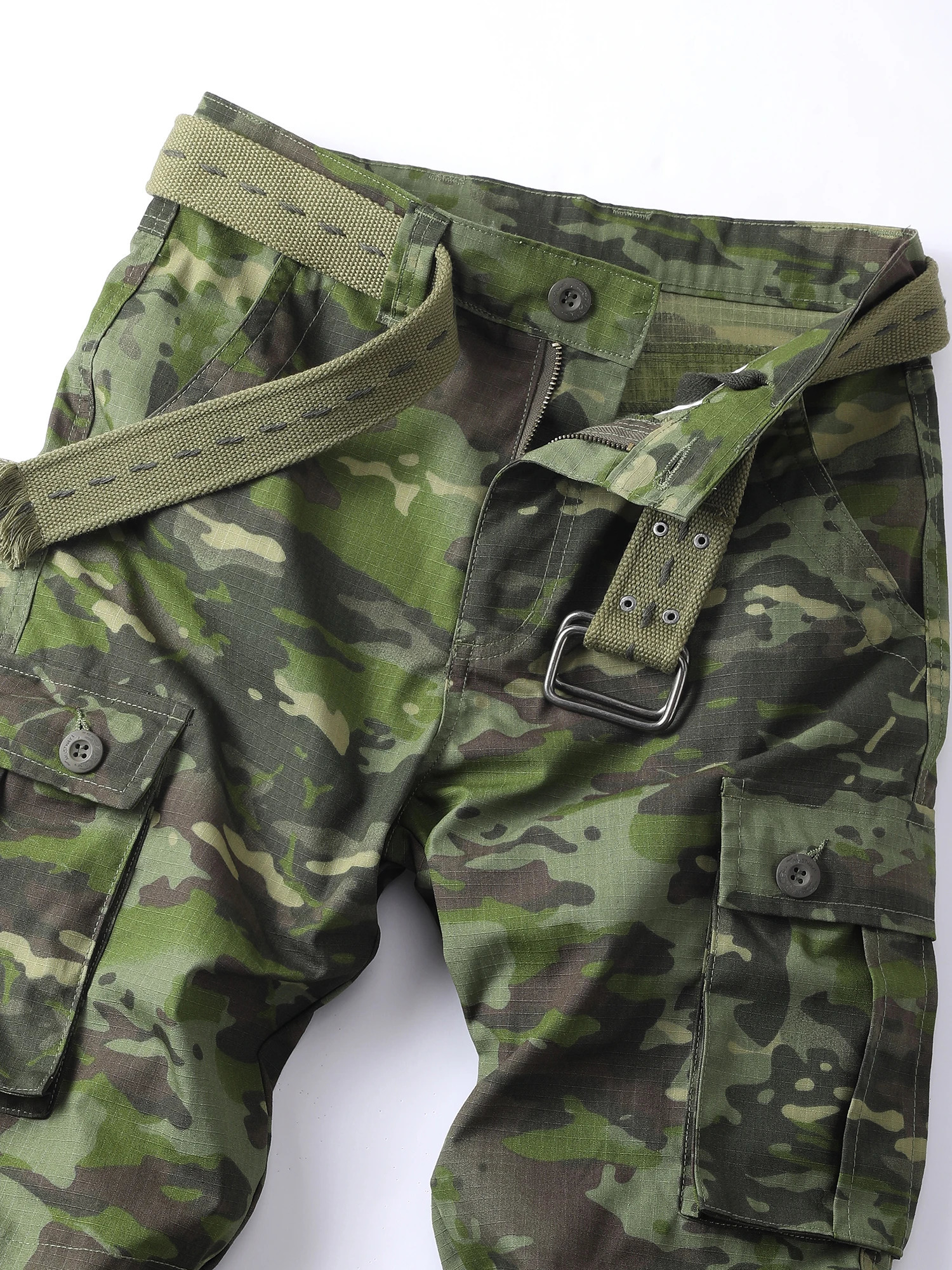 AKARMY Camouflage Pattern Mens Cargo Retro Multi-pocket Outdoor Pants Mens Cotton Comfy Tactical Pants No Belt 250320