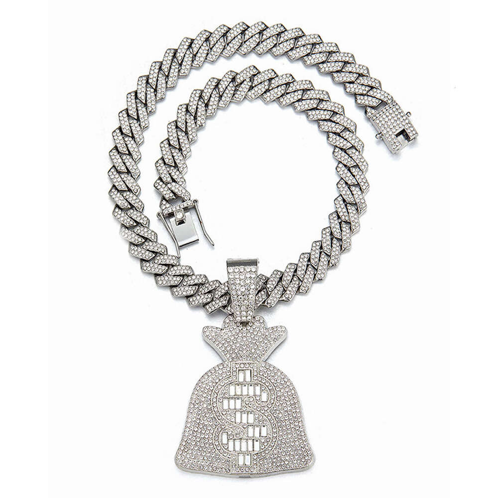 New alloy personalized rock sugar USD coin money bag pendant dia Cuban necklace hip-hop rap accessory