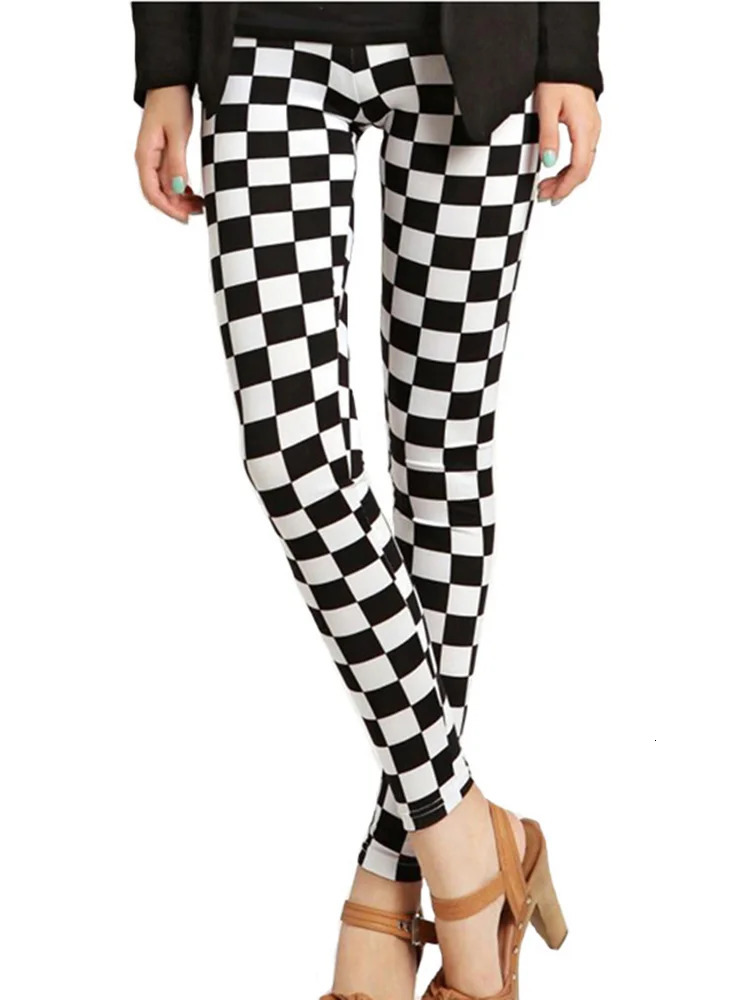 CUHAKCI Fashion Plaid Printing Legging Womens Sexy Fitness Leggins Grid Flower Stripes Trouser High Waist Pencil Pants 250320