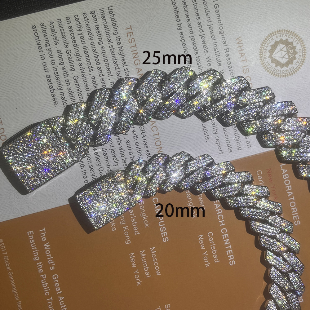 Hip-hop Fashion Jewelry 20/25MM Cuban Link Chain With VVS GRA Certificate S925 Sterling Silver D Color Moissanite Ice Necklaces