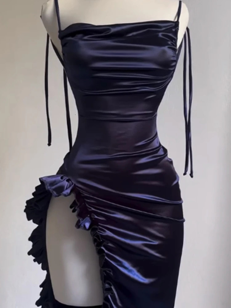 Sexy Bodycon Long Dress Women Summer Vintage Backless Strapless Ruffles Fork Party Club Elegant Evening Dresses Lace Up Vestidos 250320