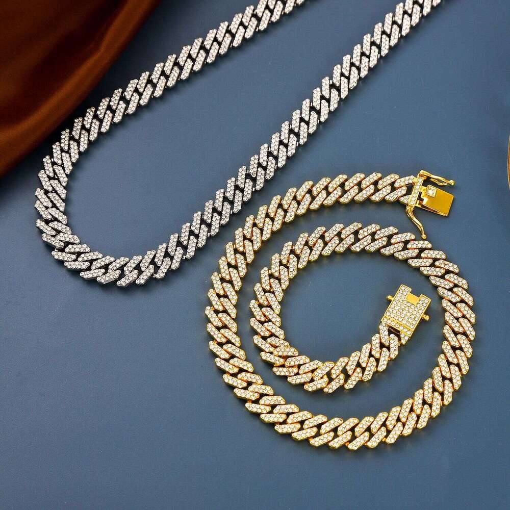 12mm e hip-hop style full men's and women's personality dia necklace alloy hot selg accessory Cuban chain jewelry