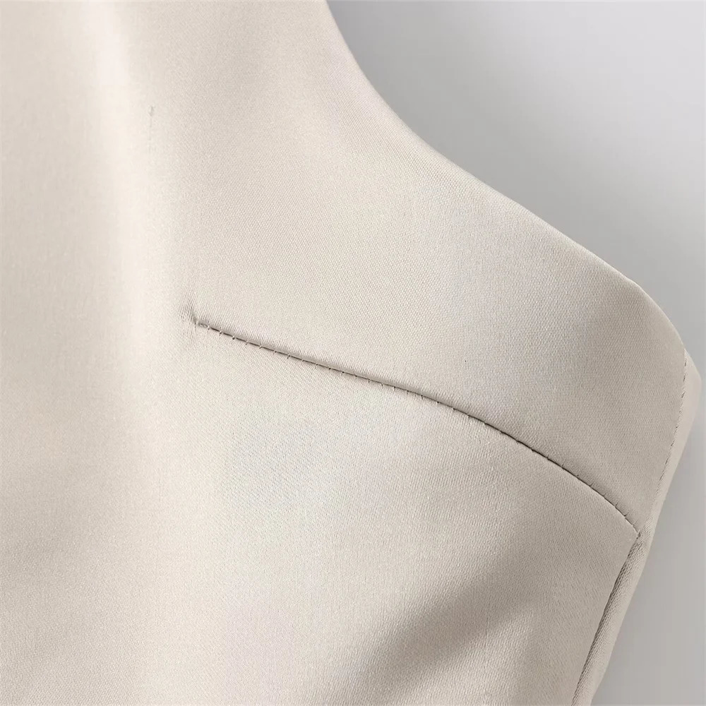 2024 ZAR4 Summer Womens Fashion Sweet and Spicy Hanging Collar Bow Decorative Silk Satin Texture Top 250320Z