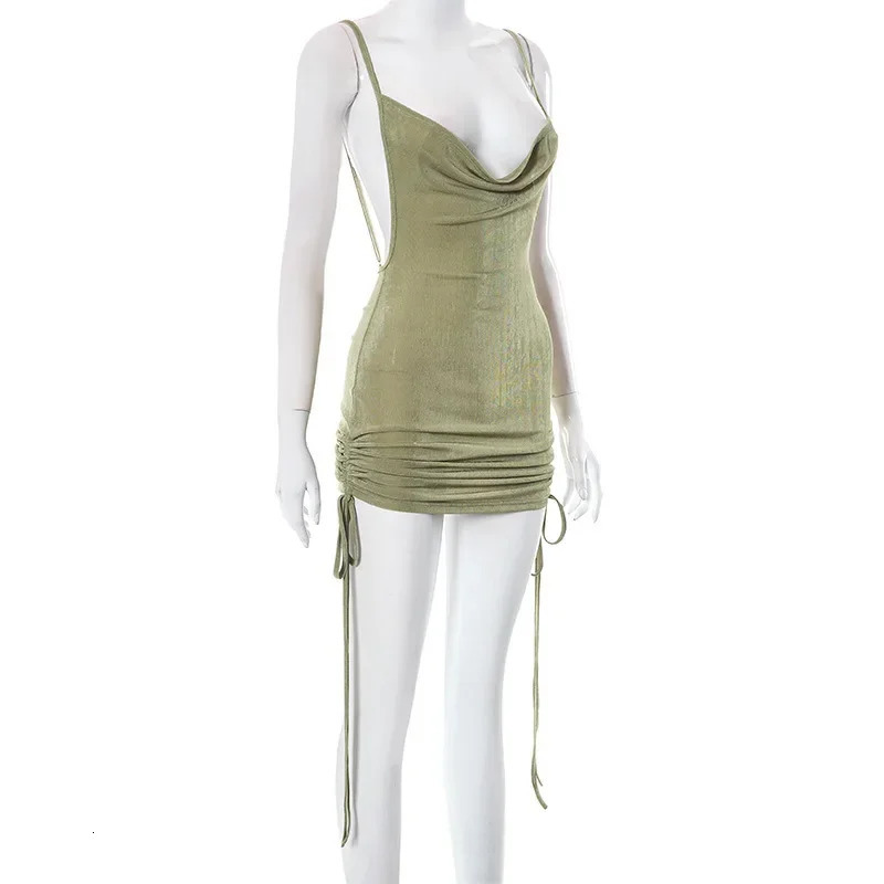 Sexy Low Cut Bandage Y2K Mini Dress Party Club Outfits Women Summer Sleeveless Backless Bodycon Ruched Evening Dresses Vestido 250320