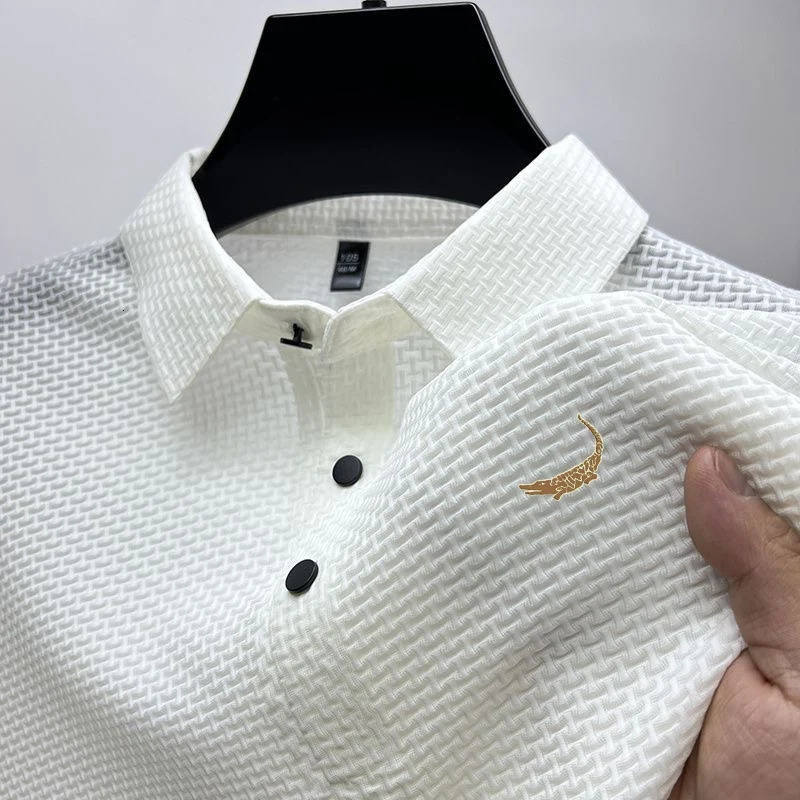 High Quality M4XL Summer Mens Short Sleeve Tshirt Cool and Breathable POLO Shirt Business Casual Sweatabsorbing Top 250320