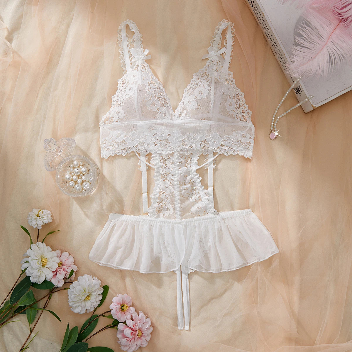 Plus Size Womens Exotic Lingerie Sets Lace Fluoroscopy Beauty Tulle Elegant Sexy Lingerie Female Underwear Lingerie For Ladies 250320